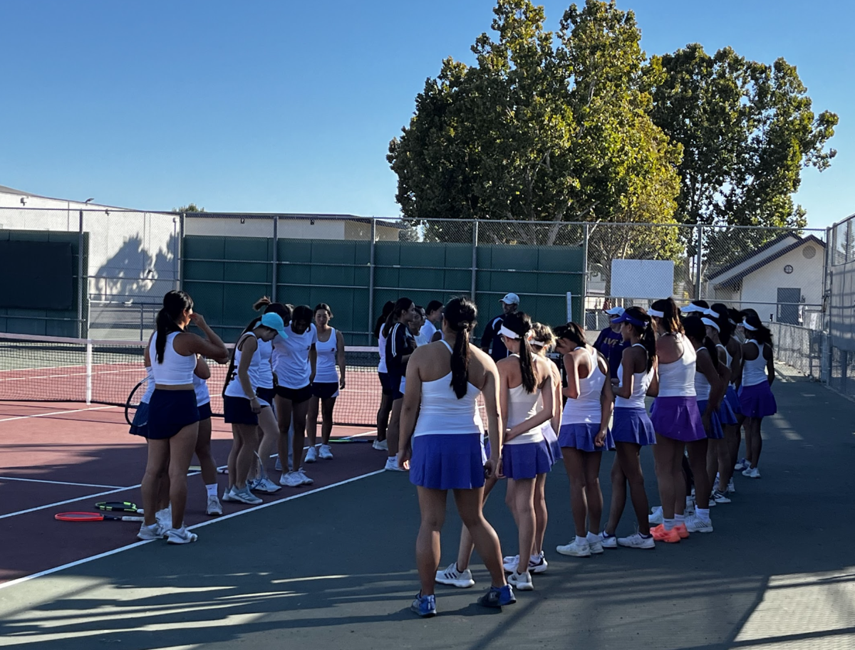 Dublin and Amador High School line up to start off the tennis match in the AVHS Tennis Court on the October 21 Match.